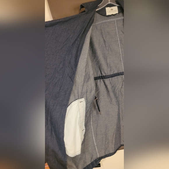 100% Cotton 1 Sunset Lane Womens Blue Denim Long Open Front Jacket Sz Med - Picture 6 of 13